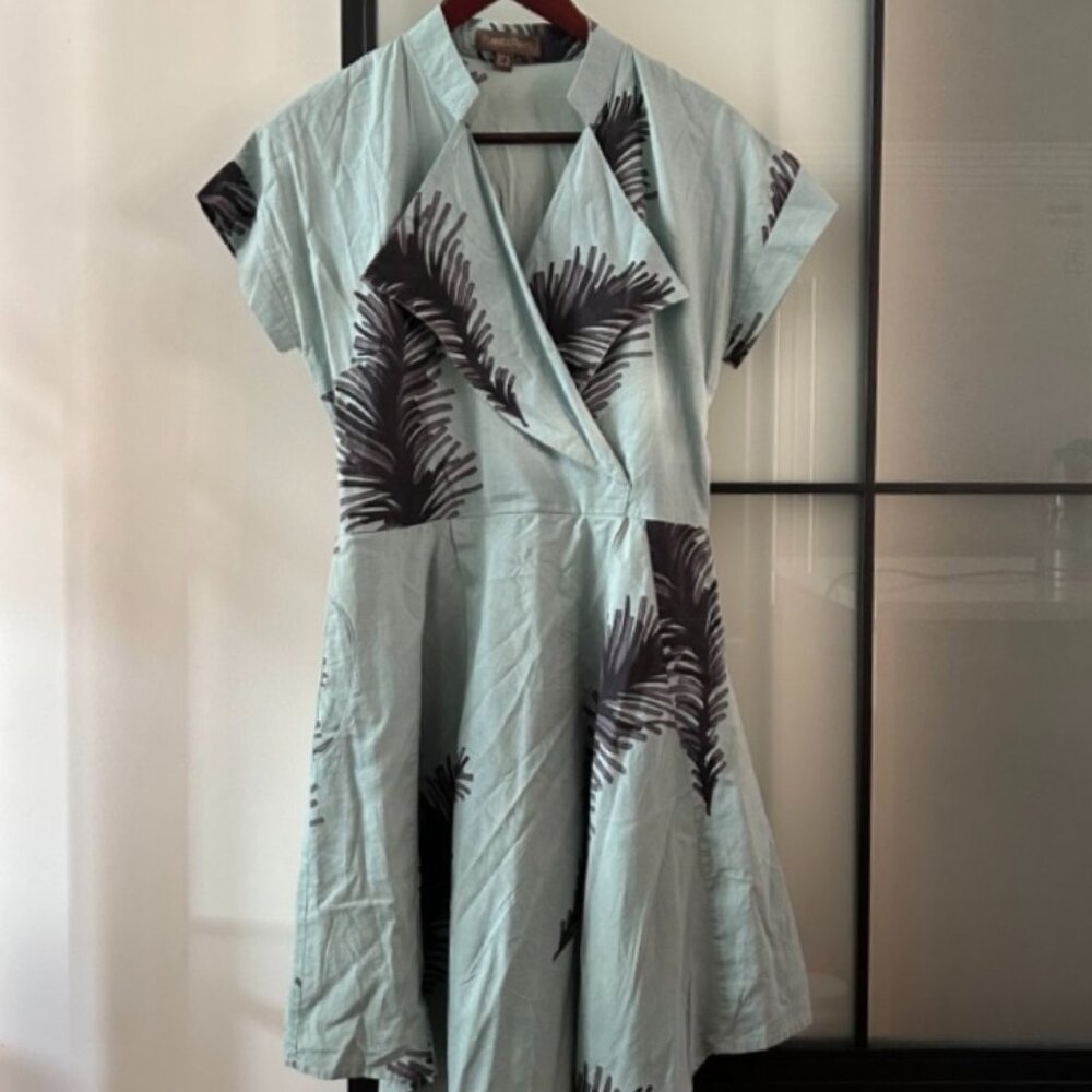 Plains and Prints Tropical Khaki Structured Dress, Size S